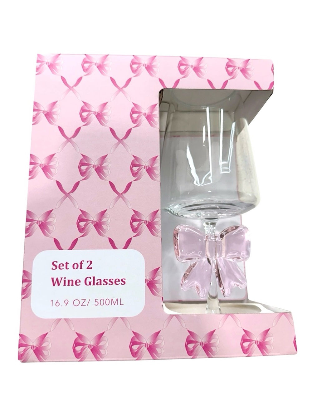 NEW Set of 2 Bow Wine Glasses